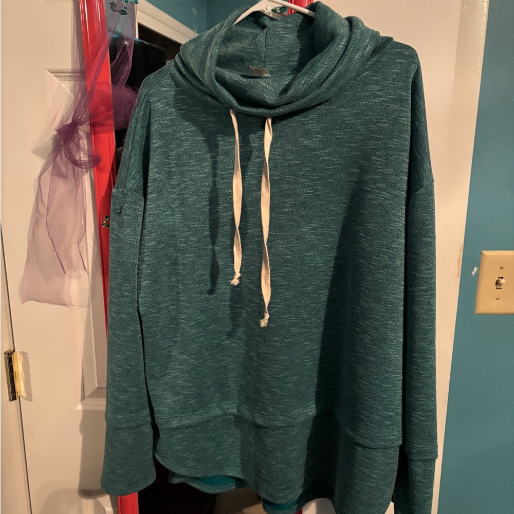 Teal Cowl Neck Hoodie nwot